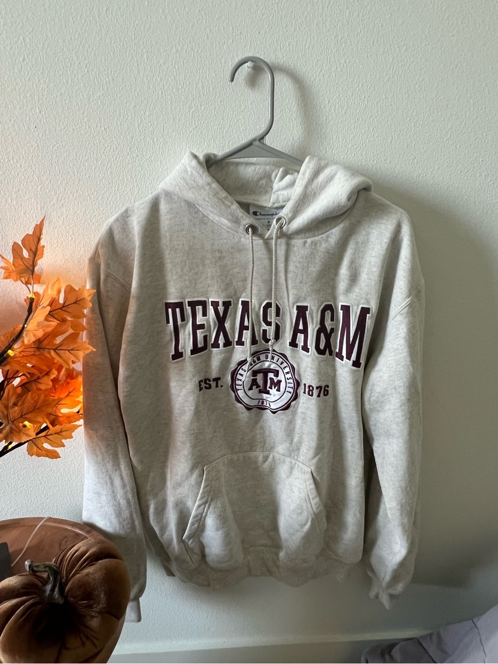 Champion Light Gray Texas A&M Pullover Hoodie with Maroon Print